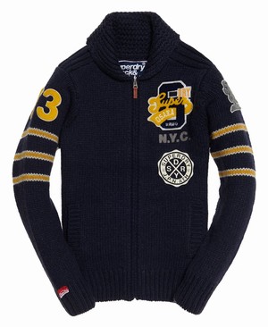 Superdry Carter College Cardigan Férfi Ugró Sötétkék | XEMAB6081